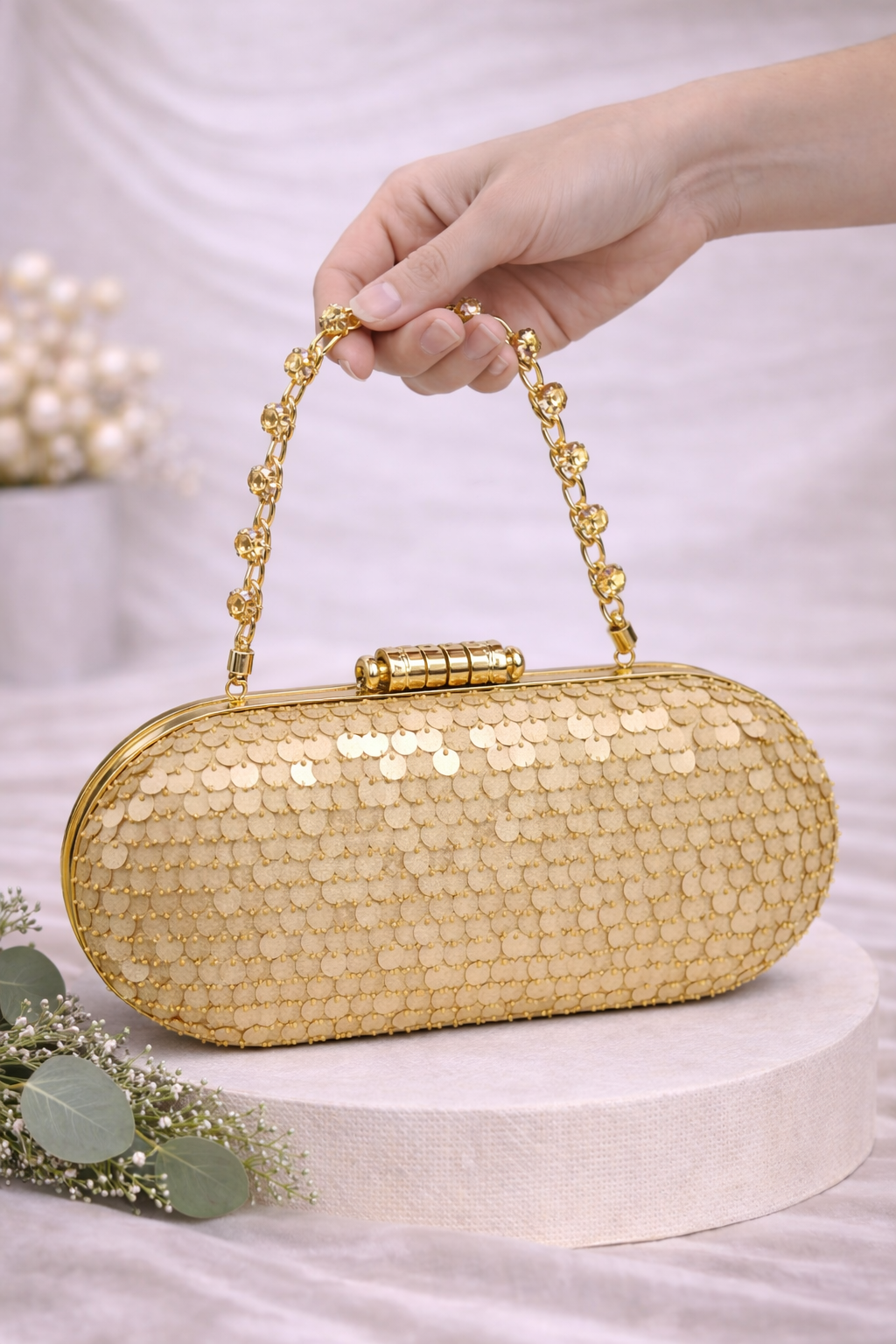 Elara Sequin Clutch Bag (Black) - Crystal Handle Evening & Wedding Clutch – ORAYA