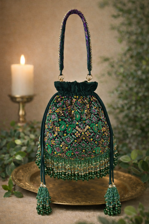 Alankara Beaded Potli Bag (Rose)| Handcrafted Festive & Wedding Potli – ORAYA