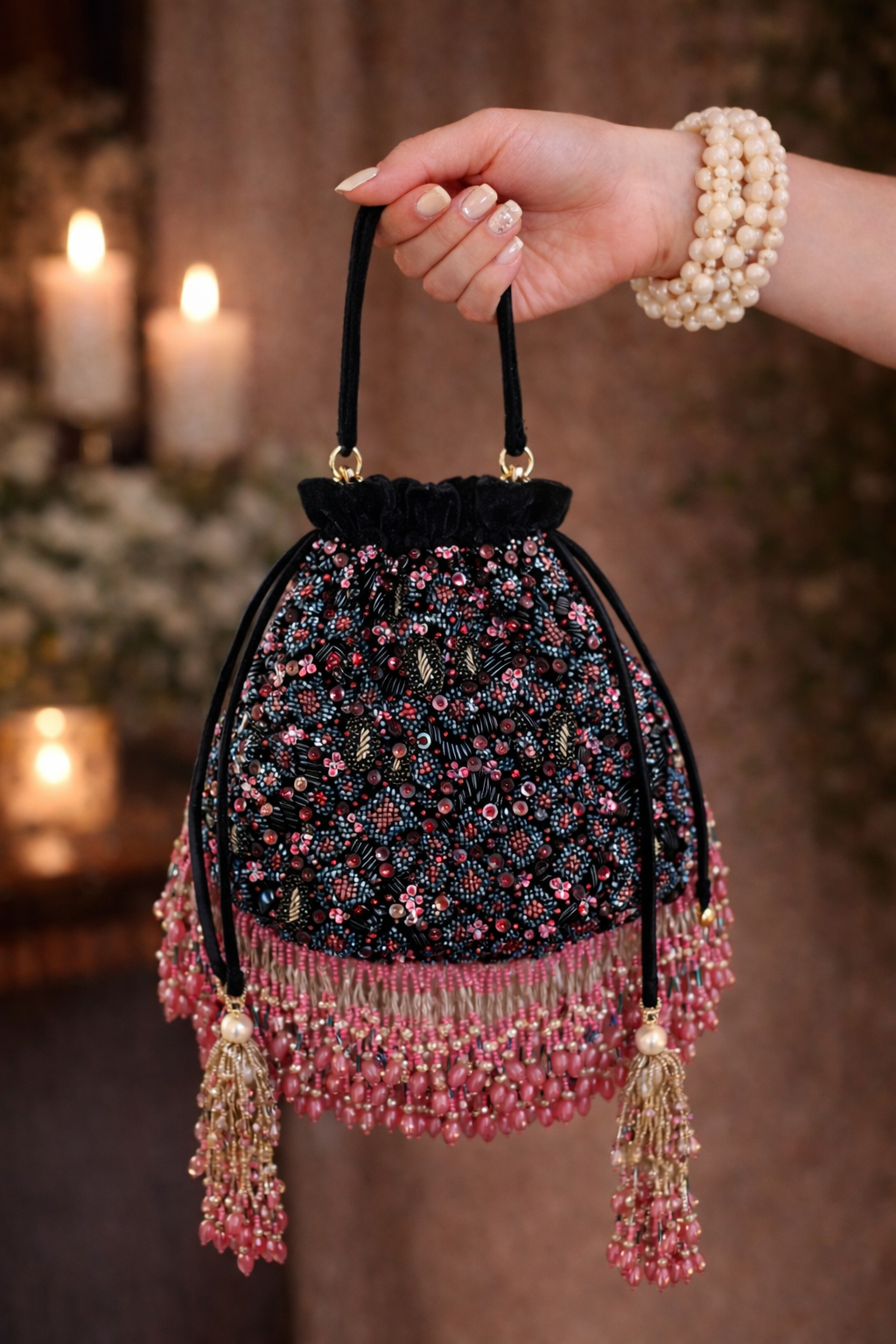 Alankara Beaded Potli Bag (Emerald)| Handcrafted Festive & Wedding Potli – ORAYA