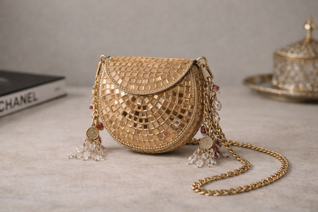 Celeste Mini Mirror Clutch Bag (Gold) | Handcrafted Evening & Wedding Bag – ORAYA