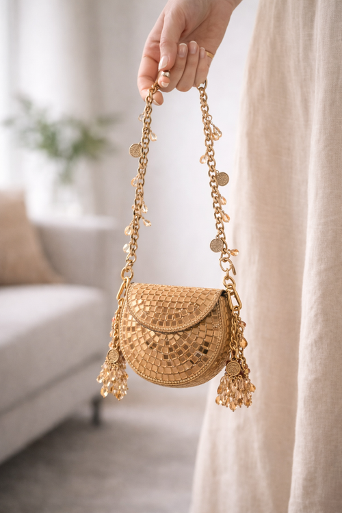 Celeste Mini Mirror Clutch Bag (Gold) | Handcrafted Evening & Wedding Bag – ORAYA