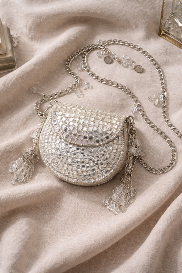 Celeste Mini Mirror Clutch Bag (Silver) | Handcrafted Evening & Wedding Bag – ORAYA
