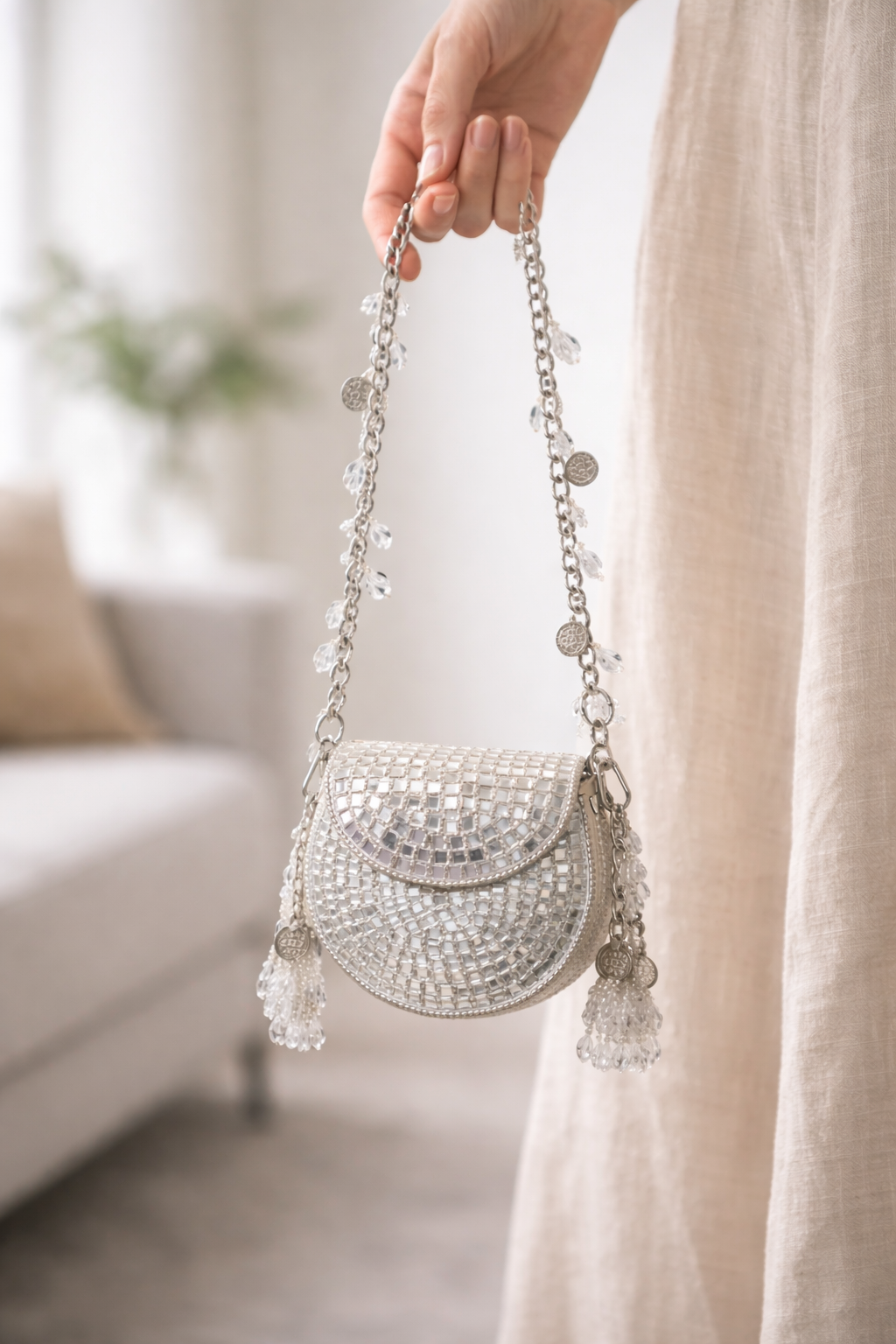 Celeste Mini Mirror Clutch Bag (Silver) | Handcrafted Evening & Wedding Bag – ORAYA