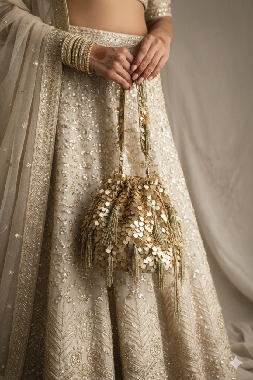 Chandrika Potli Bag Gold | Handcrafted Sequin Wedding Potli – ORAYA