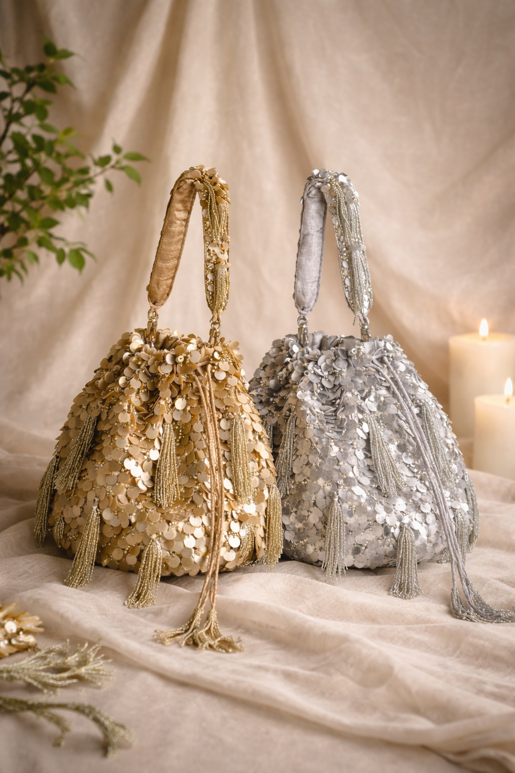 Chandrika Potli Bag Gold | Handcrafted Sequin Wedding Potli – ORAYA