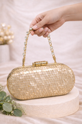 Elara Sequin Clutch Bag (Champagne) - Crystal Handle Evening & Wedding Clutch – ORAYA