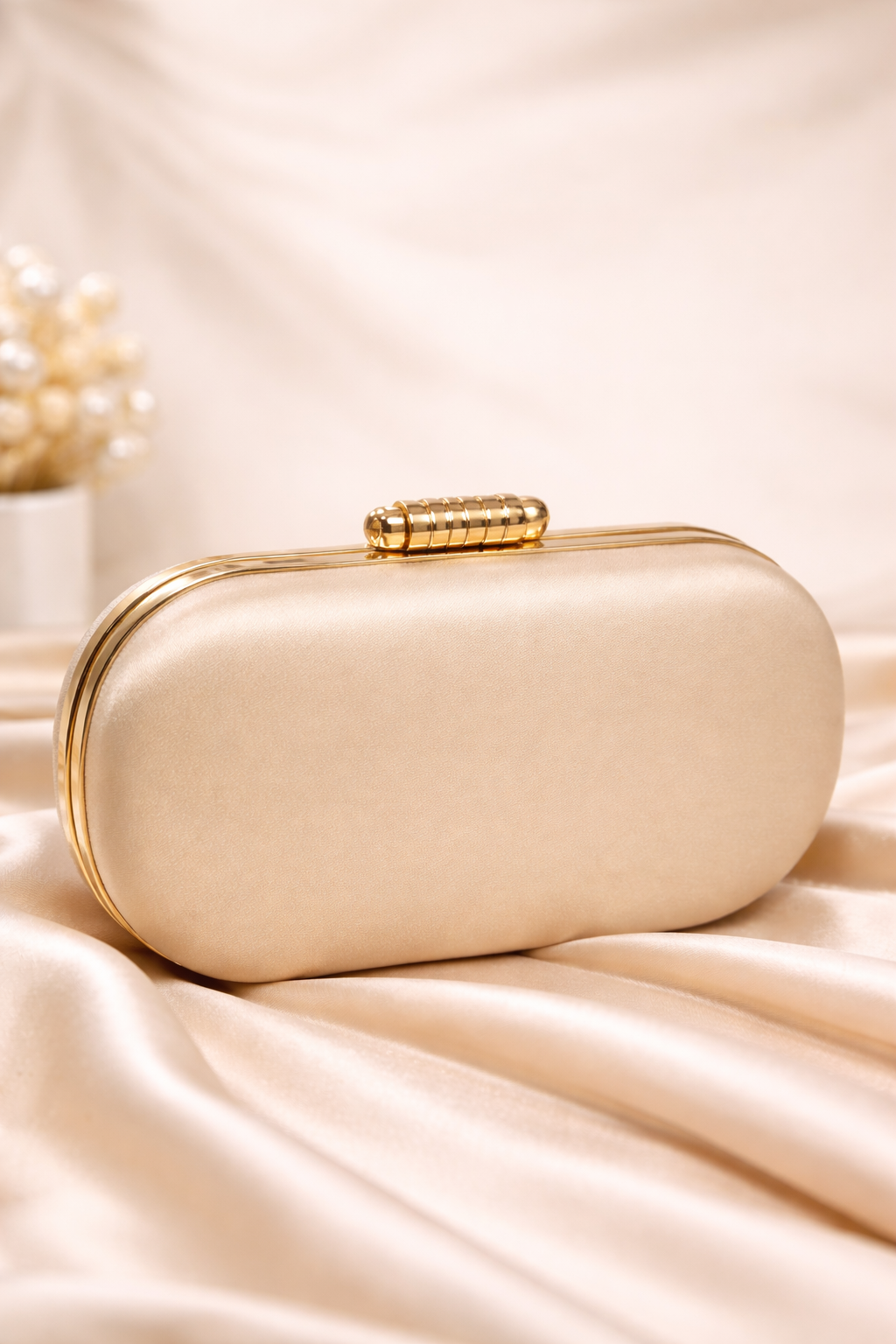 Elara Sequin Clutch Bag (Champagne) - Crystal Handle Evening & Wedding Clutch – ORAYA