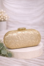 Elara Sequin Clutch Bag (Champagne) - Crystal Handle Evening & Wedding Clutch – ORAYA