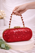 Elara Sequin Clutch Bag (Red) - Crystal Handle Evening & Wedding Clutch – ORAYA