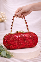 Elara Sequin Clutch Bag (Red) - Crystal Handle Evening & Wedding Clutch – ORAYA