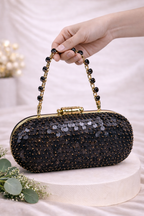 Elara Sequin Clutch Bag (Black) - Crystal Handle Evening & Wedding Clutch – ORAYA