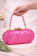 Elara Sequin Clutch Bag (Dark Pink) - Crystal Handle Evening & Wedding Clutch – ORAYA