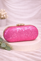 Elara Sequin Clutch Bag (Dark Pink) - Crystal Handle Evening & Wedding Clutch – ORAYA