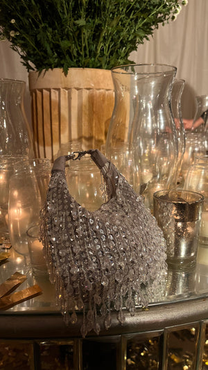 Glitzelle Crystal Cascade Party Clutch Bag-Silver