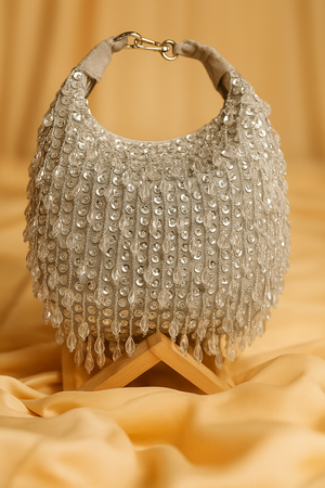 Glitzelle Crystal Cascade Party Clutch Bag-Silver