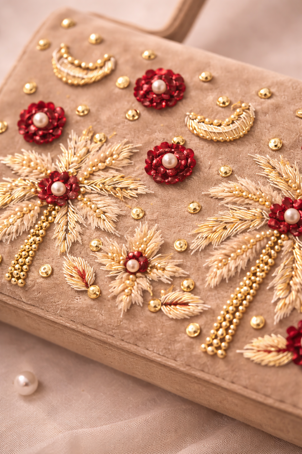 Palmera Ivory Beige Hand-Embroidered Crossbody Bag | Luxury Festive Bag