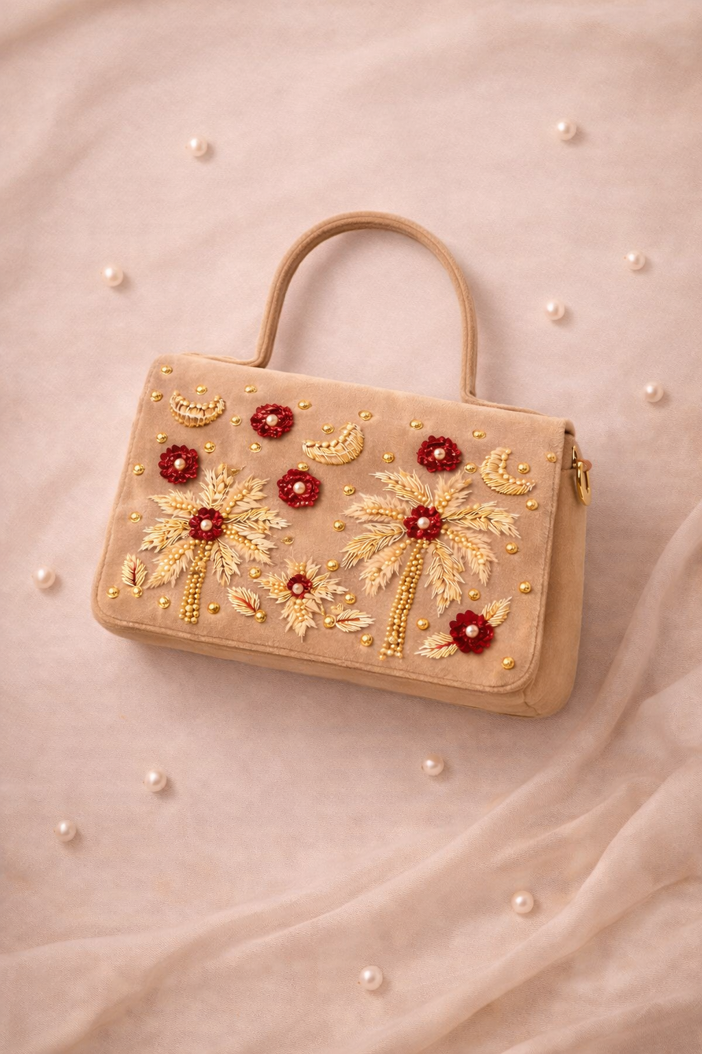 Palmera Ivory Black Hand-Embroidered Crossbody Bag | Luxury Festive Bag