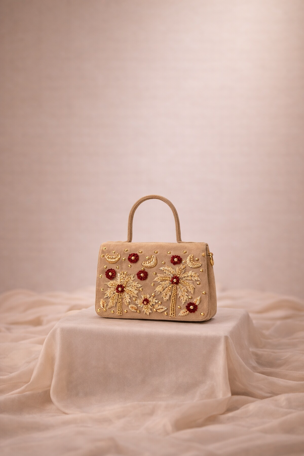 Palmera Ivory Beige Hand-Embroidered Crossbody Bag | Luxury Festive Bag