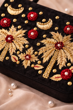 Palmera Ivory Black Hand-Embroidered Crossbody Bag | Luxury Festive Bag