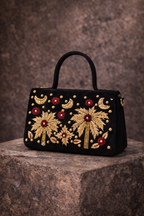 Palmera Ivory Black Hand-Embroidered Crossbody Bag | Luxury Festive Bag