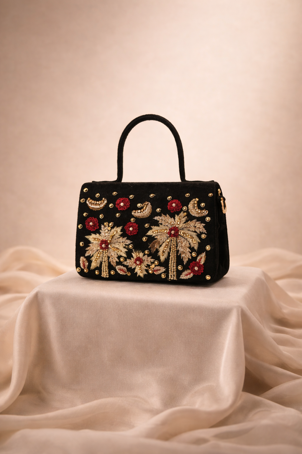 Palmera Ivory Beige Hand-Embroidered Crossbody Bag | Luxury Festive Bag