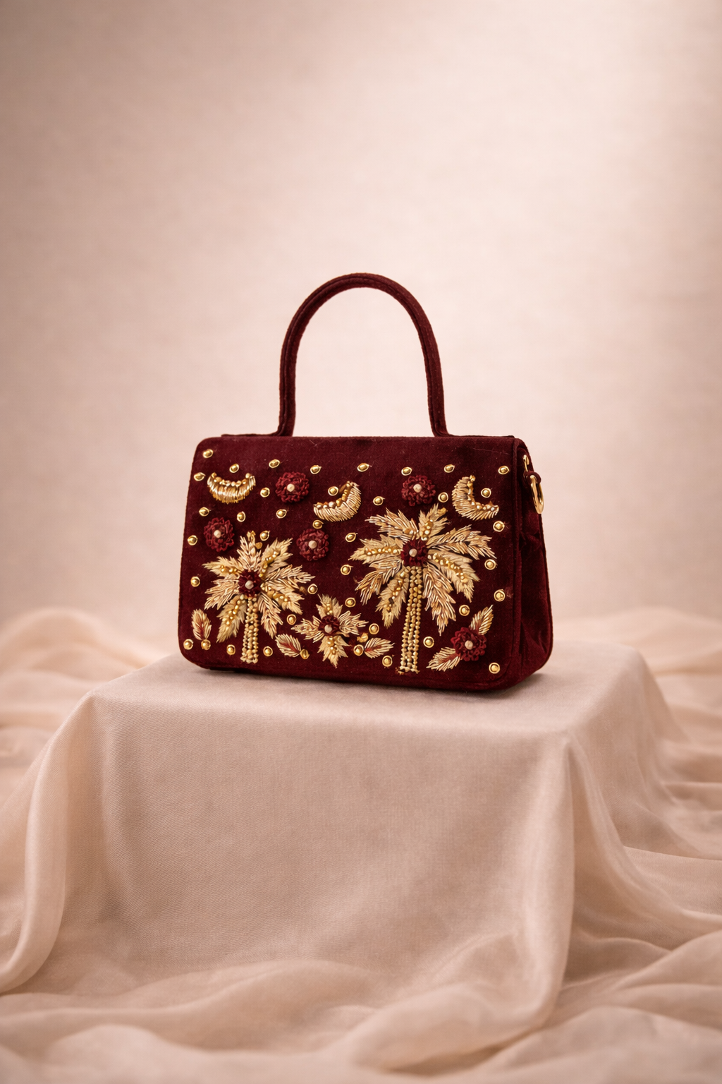 Palmera Ivory Black Hand-Embroidered Crossbody Bag | Luxury Festive Bag