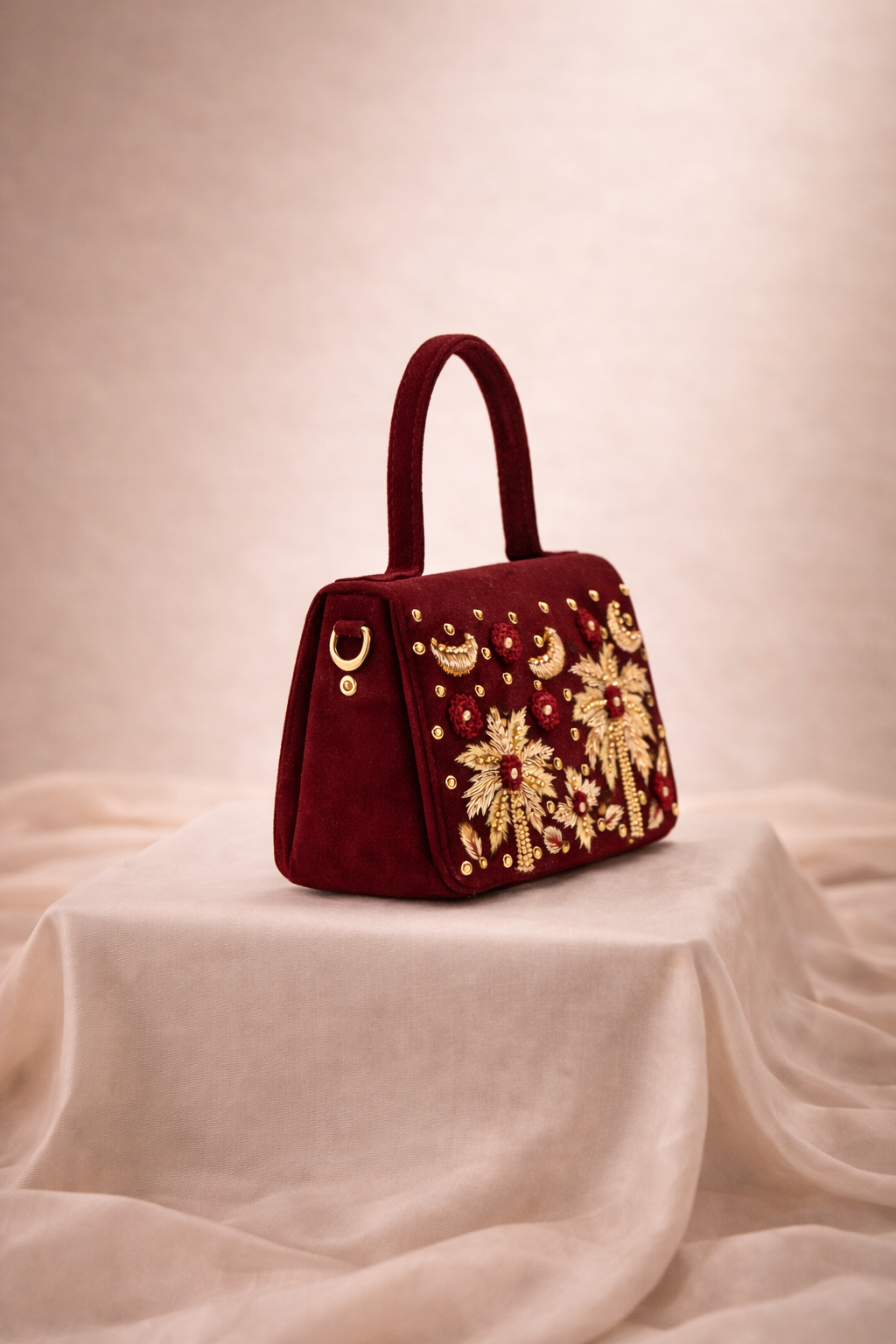 Palmera Ivory Maroon Hand-Embroidered Crossbody Bag | Luxury Festive Bag