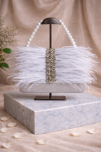 Pluméa Feather Flap Clutch Bag (Pearl White) | Couture Evening Statement Bag – ORAYA