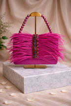 Pluméa Feather Flap Clutch Bag (Raspberry Rose Pink) | Couture Evening Statement Bag – ORAYA