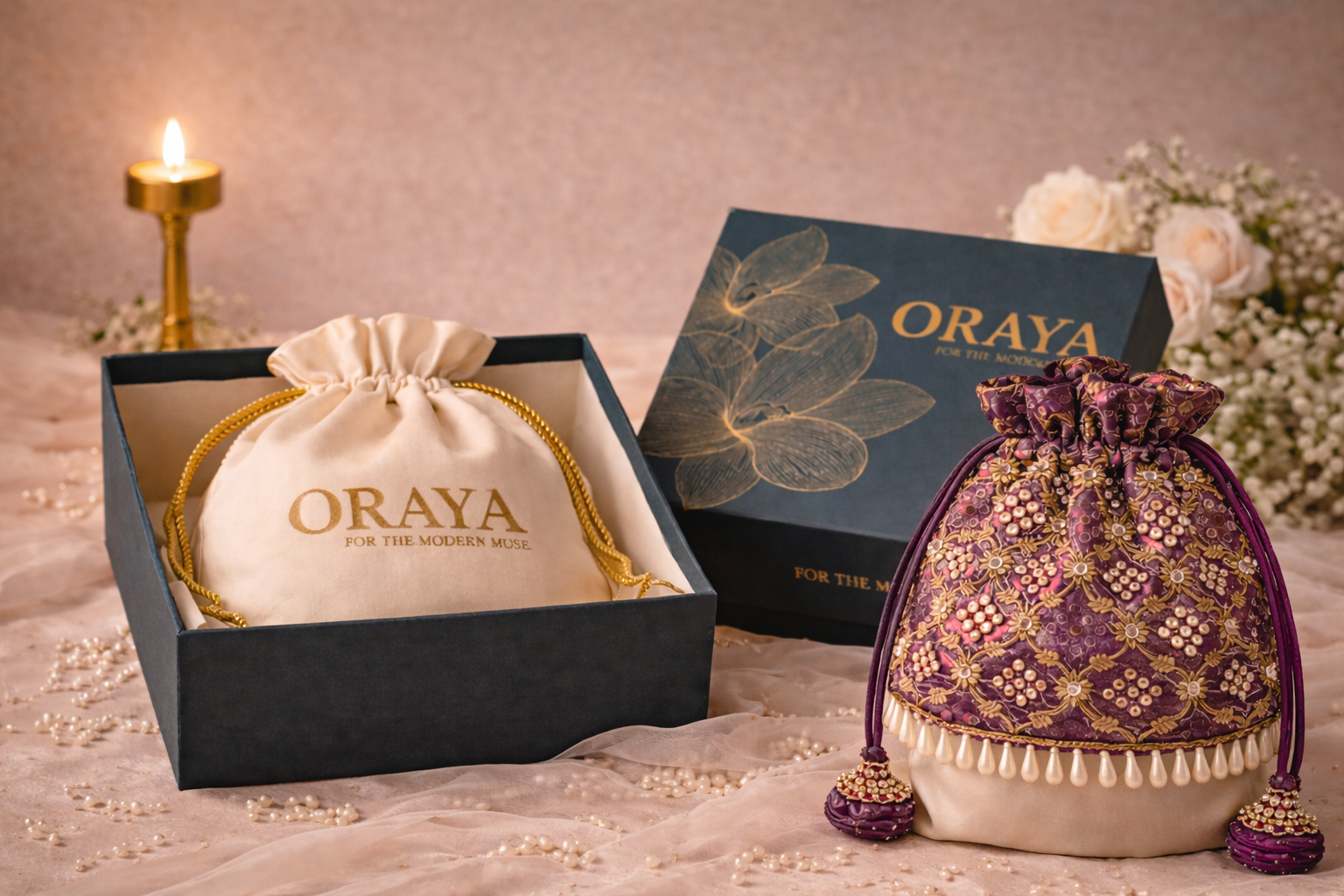 Varnika Potli Bag – Handcrafted Embroidered Bridal Accessory - Purple