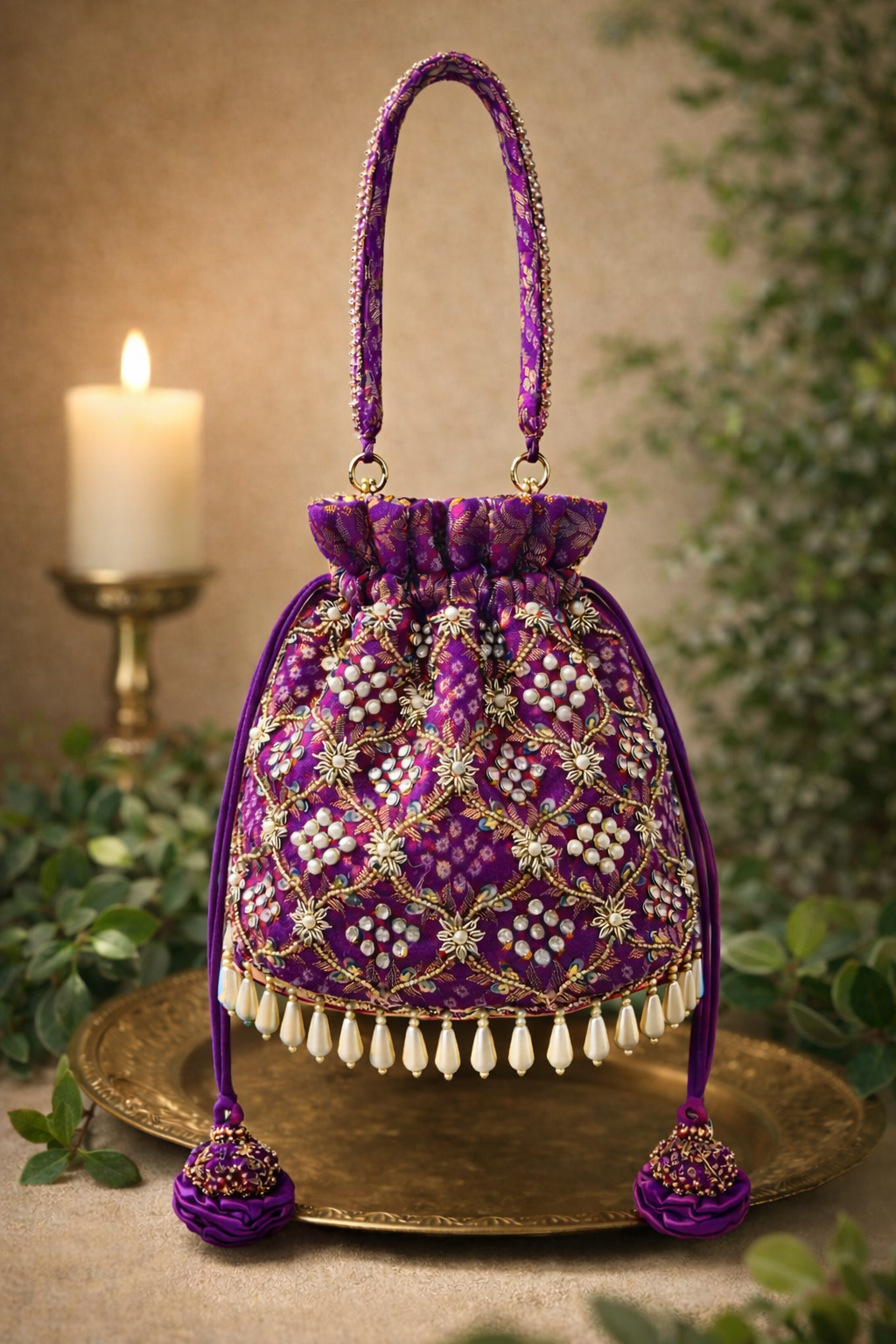 Varnika Potli Bag – Handcrafted Embroidered Bridal Accessory - Purple