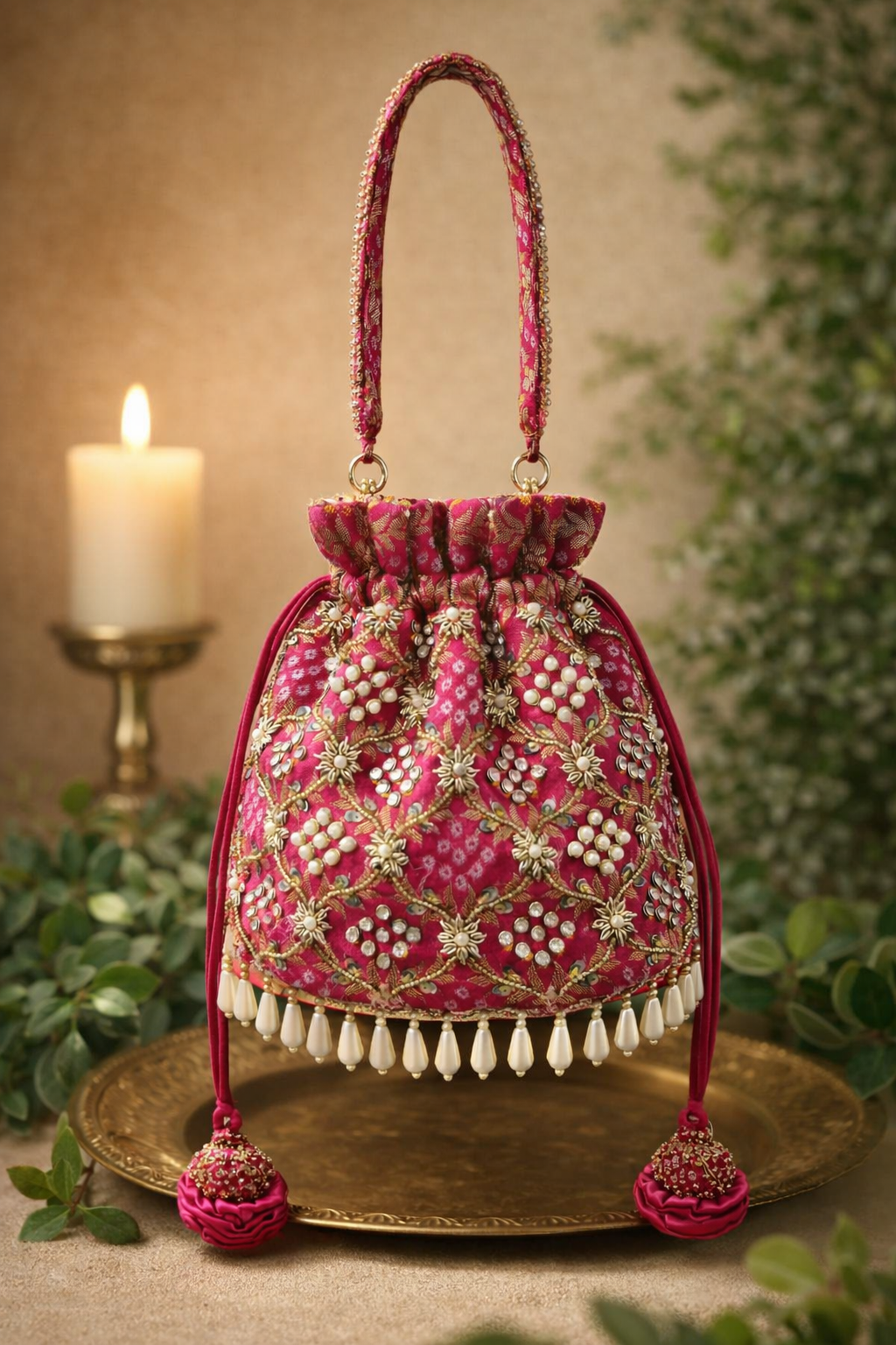 Varnika Potli Bag – Handcrafted Embroidered Bridal Accessory - Rani