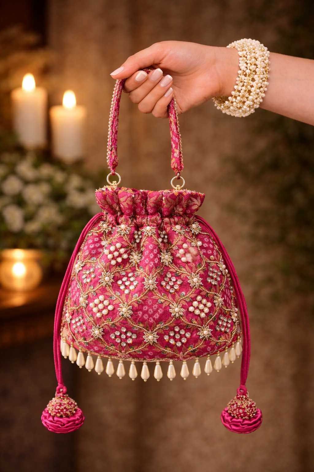Varnika Potli Bag – Handcrafted Embroidered Bridal Accessory - Rani