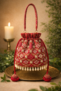 Varnika Potli Bag (Red) – Handcrafted Embroidered Bridal Accessory - Oraya