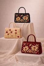 Palmera Ivory Black Hand-Embroidered Crossbody Bag | Luxury Festive Bag